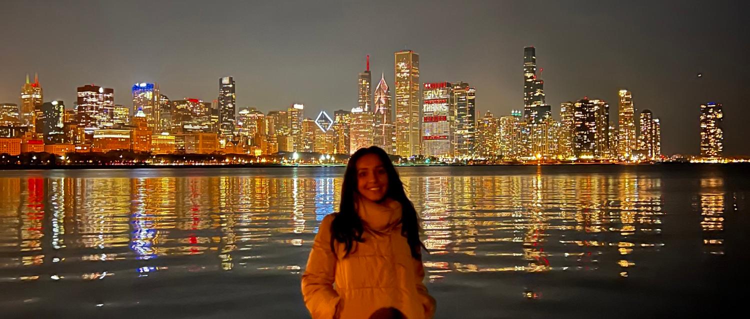 USA, Arche Chicago Freiwillige vor Skyline